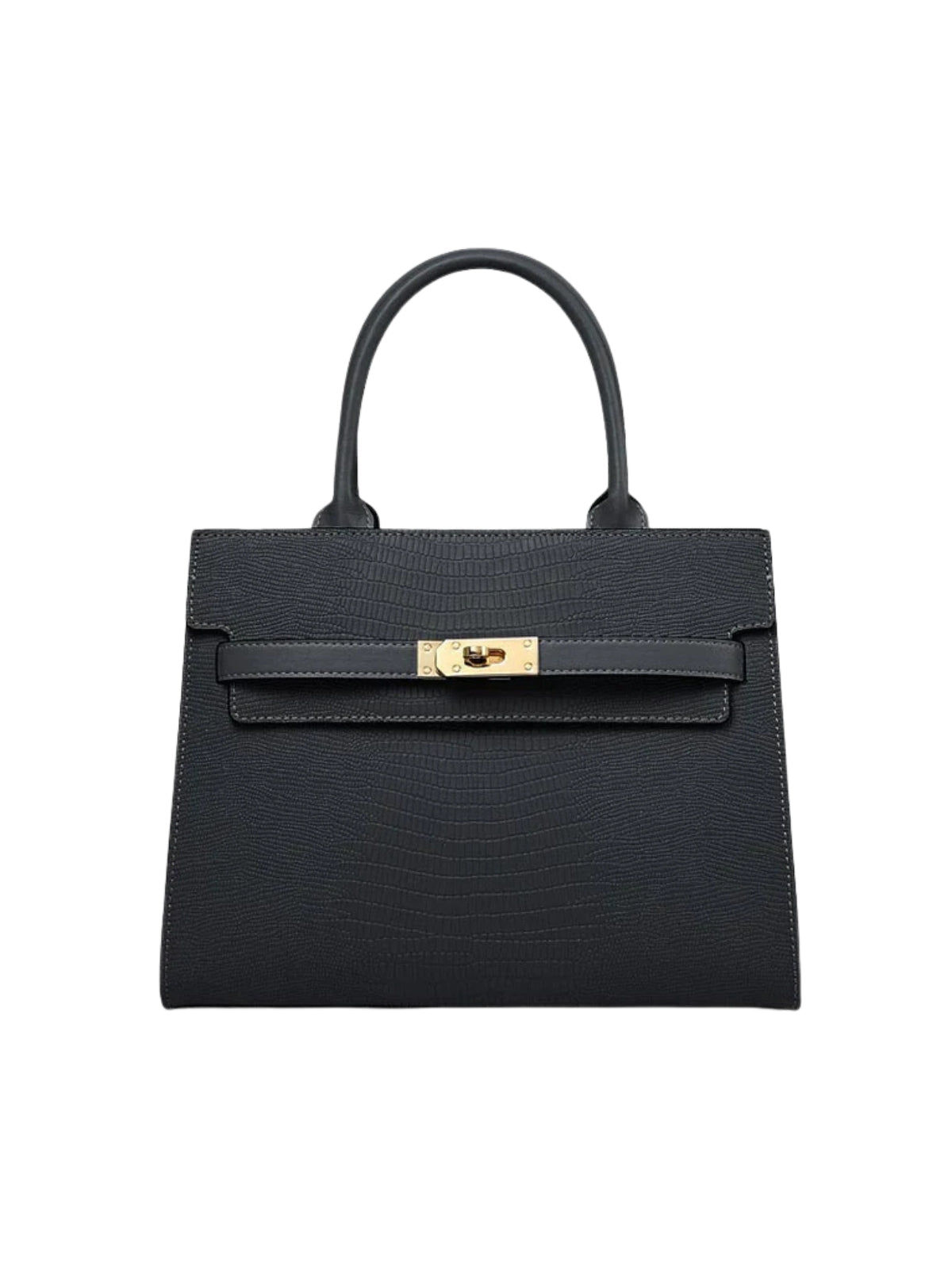 Sac à main structuré en cuir lisse | Fermeture tourniquet or