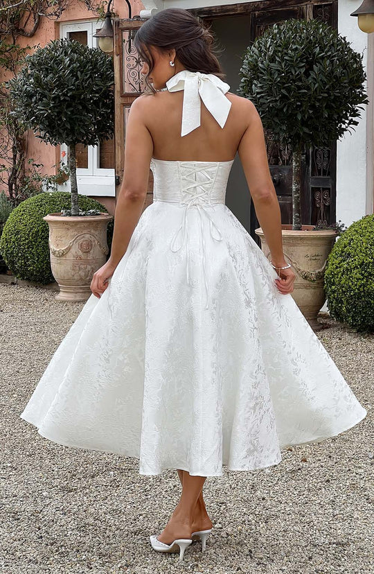 Robe Midi Satin Col Halter | Silhouette A-Line