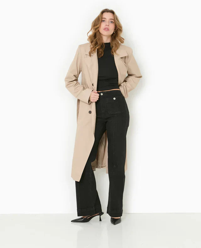 Jeans Hauts Taille Droits | Couture Contrastante | Silhouette Longueur Complète