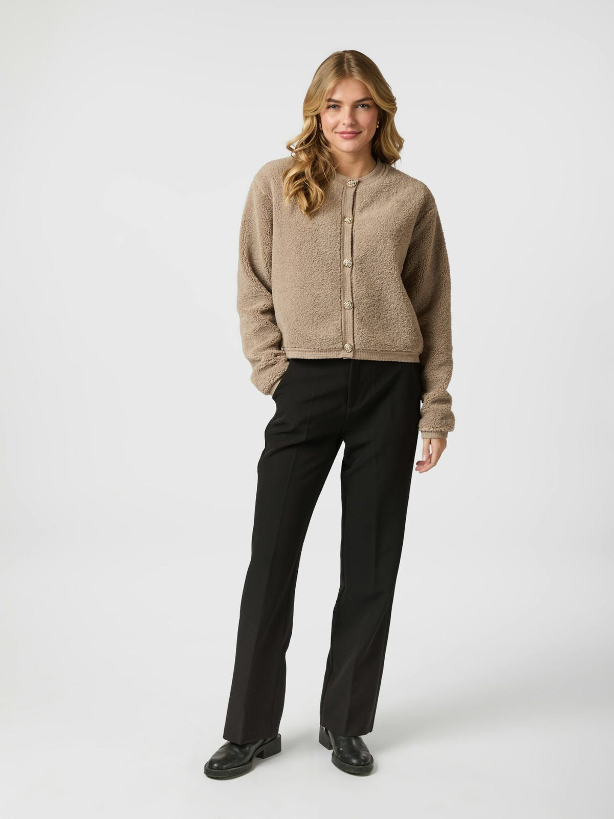 Robe Teddy Cardigan | Texture Faux Shearling | Bouton Devant