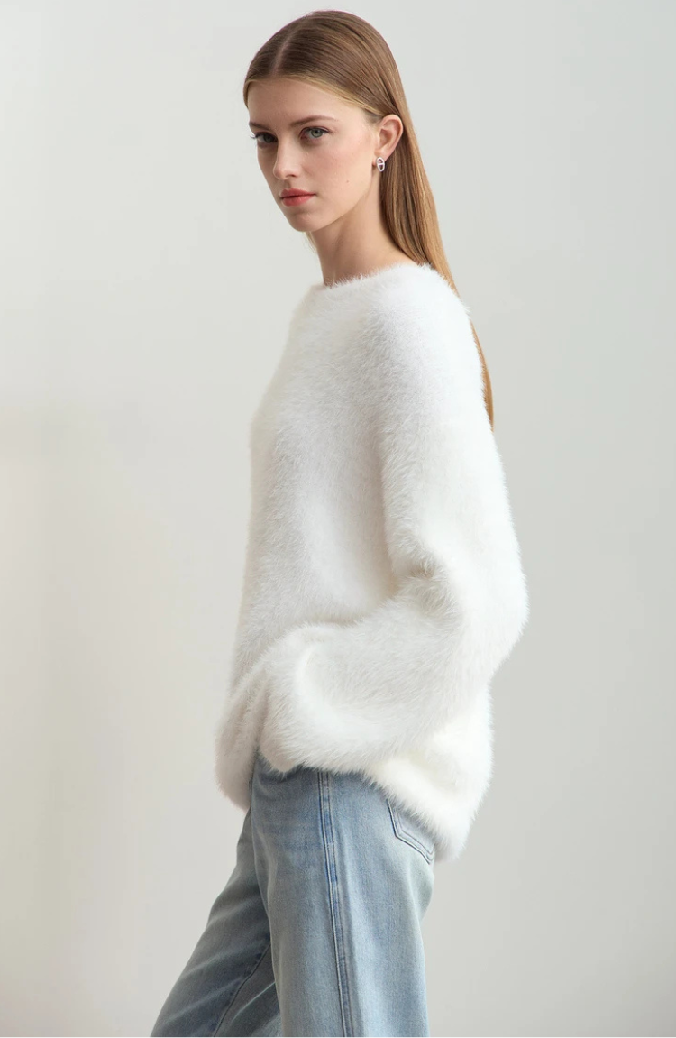 Pull Fuzzy Knit | Coupe Relaxée | Blanc
