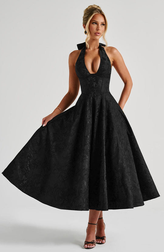 Robe Midi Satin Col Halter | Silhouette A-Line