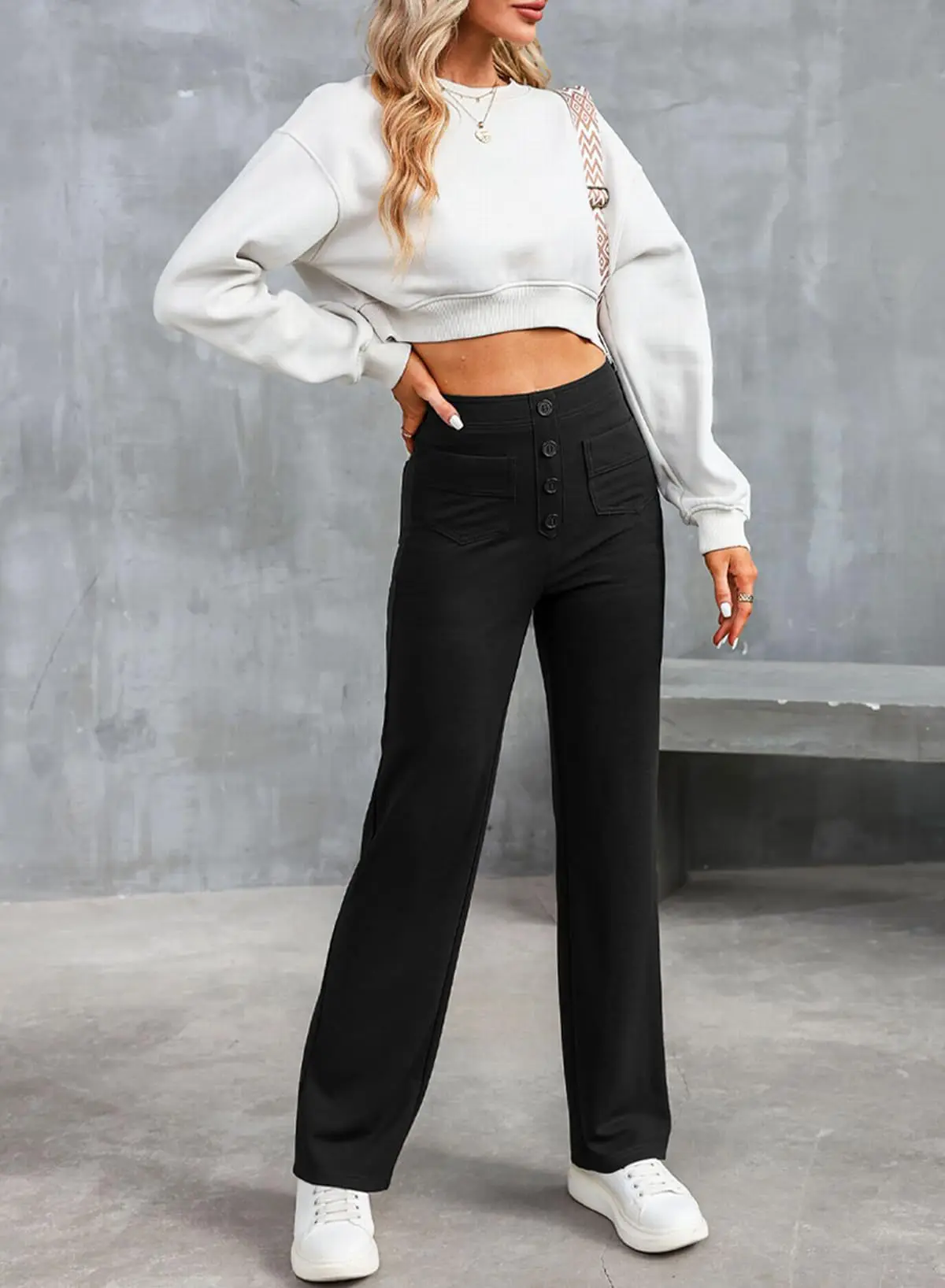 Pantalon Large Haute Taille avec Poches