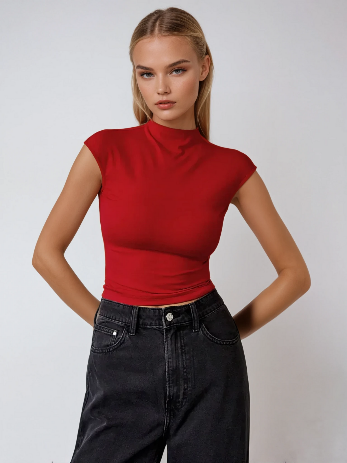 Haut Col Montant Sans Manches | Coupe Slim Cropped