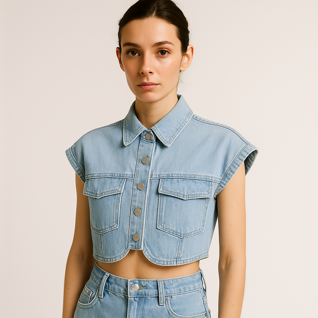 Chemise en Denim Découpée | Sans Manches | Coupe Boxy