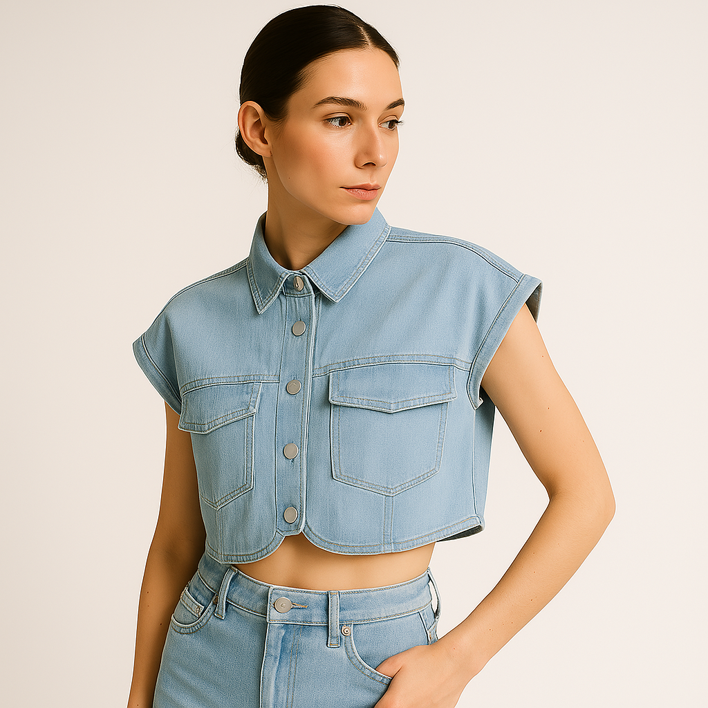 Chemise en Denim Découpée | Sans Manches | Coupe Boxy
