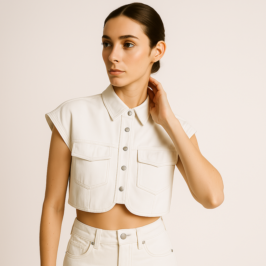 Chemise en Denim Découpée | Sans Manches | Coupe Boxy