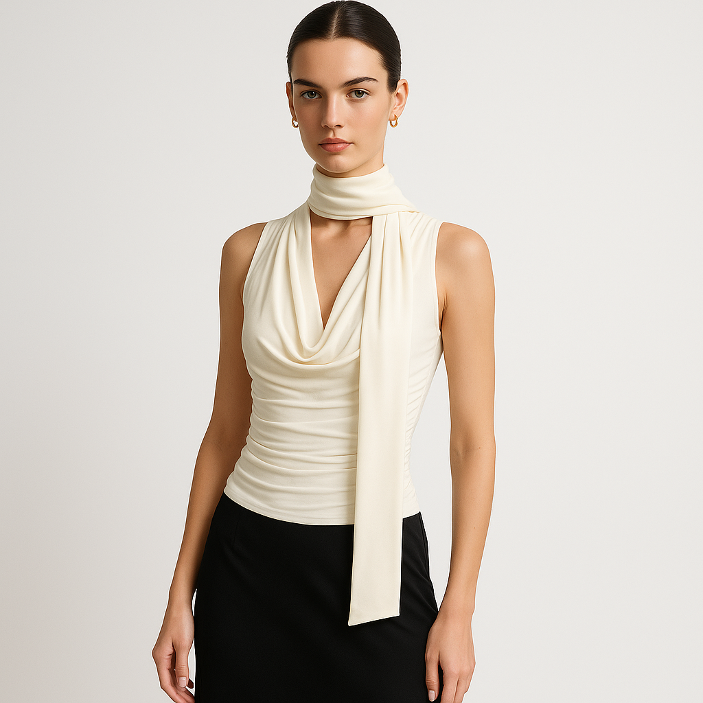 Haut Drapé Halter | Détail Col Scarf