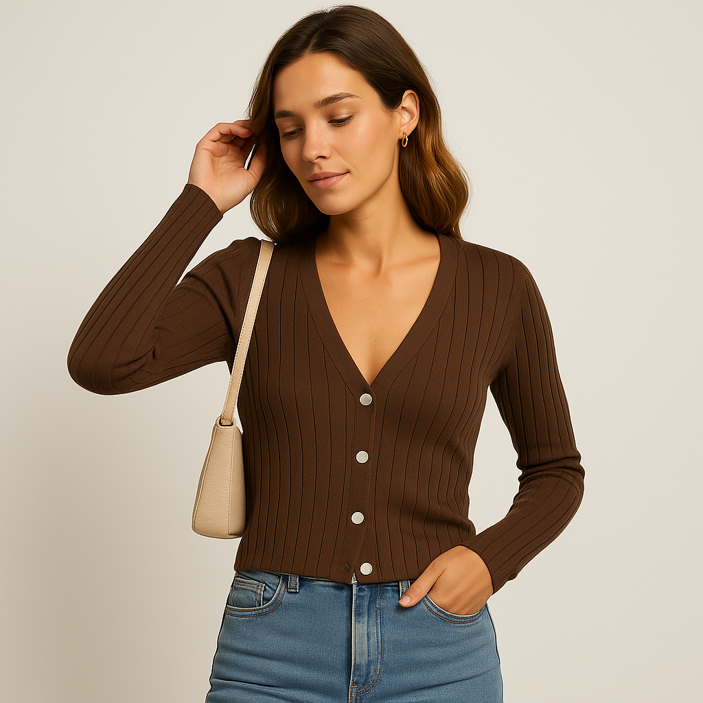 Cardigan à Boutons Ribbé | Col V | Ajusté