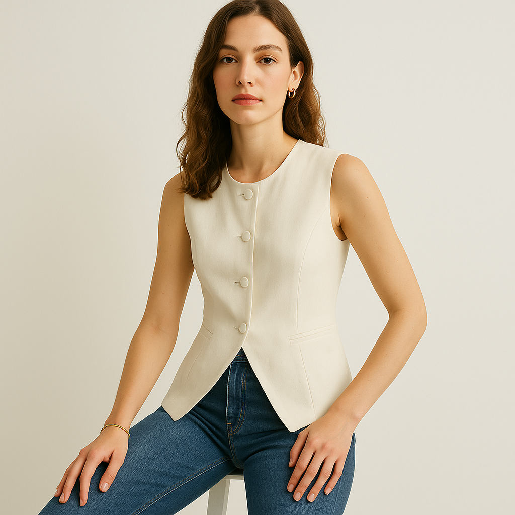Gilet sans manches | Coupe slim | Détail bouton caché