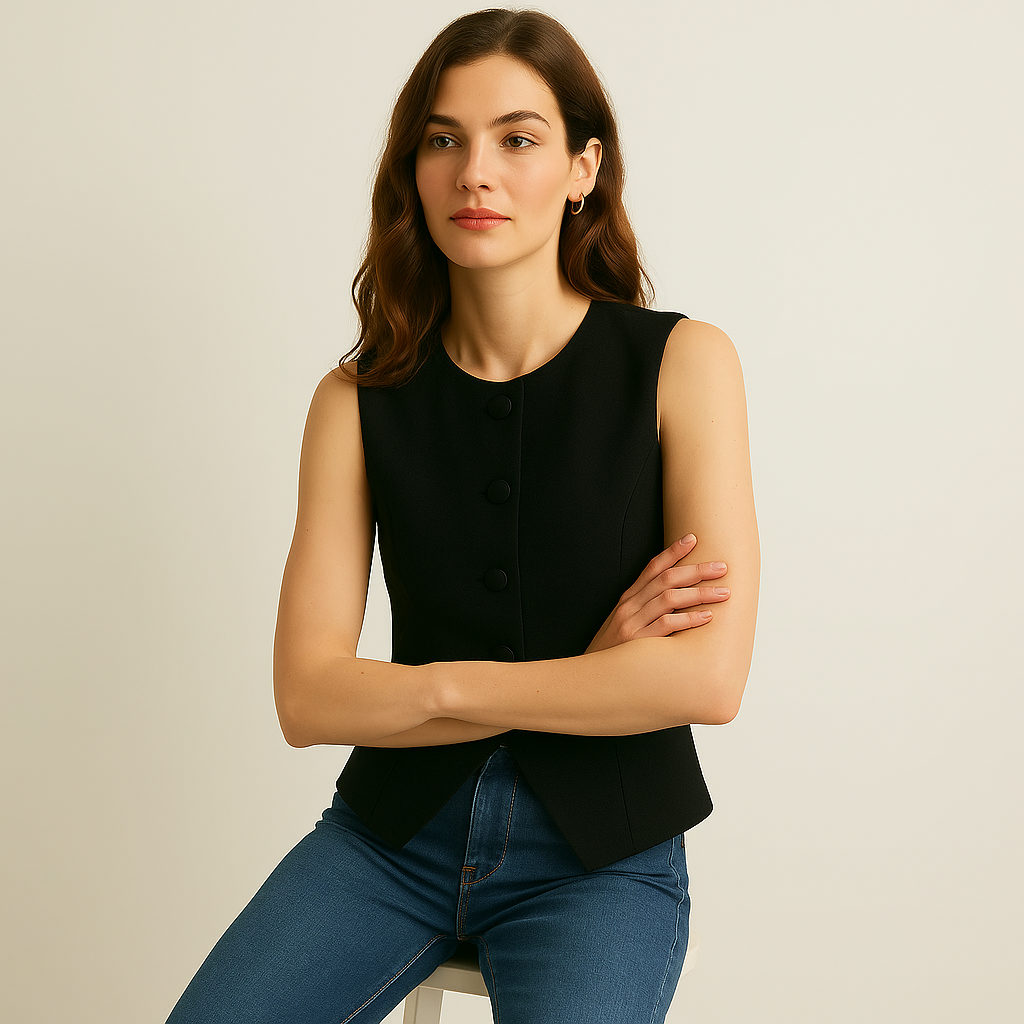 Gilet sans manches | Coupe slim | Détail bouton caché