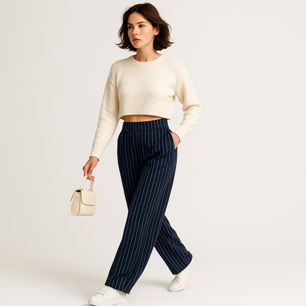 Pantalon Relaxé à Rayures | Taille Élastique | Tailoring Moderne