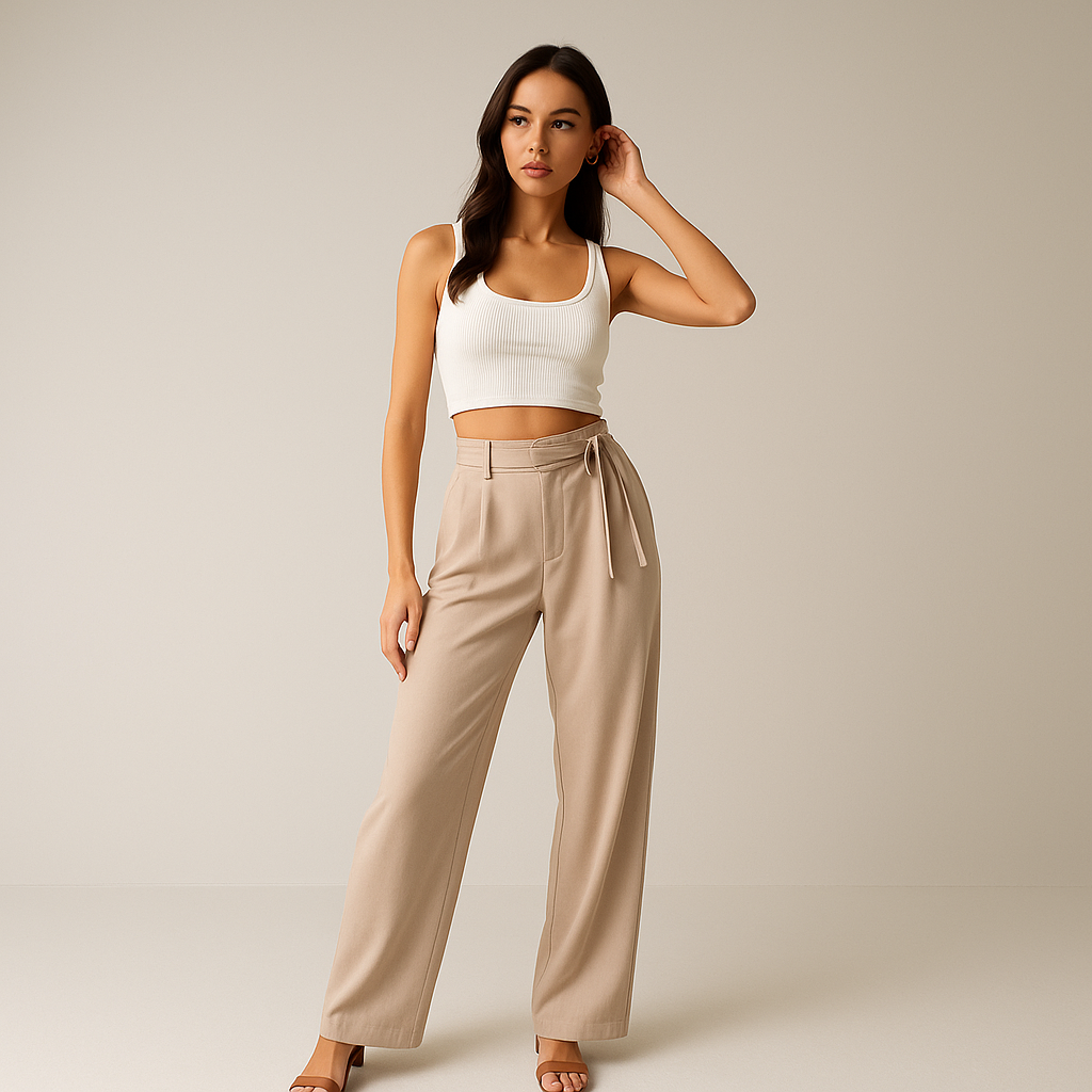 Pantalon Large Haut Taille | Détail Noeud | Silhouette Fluide