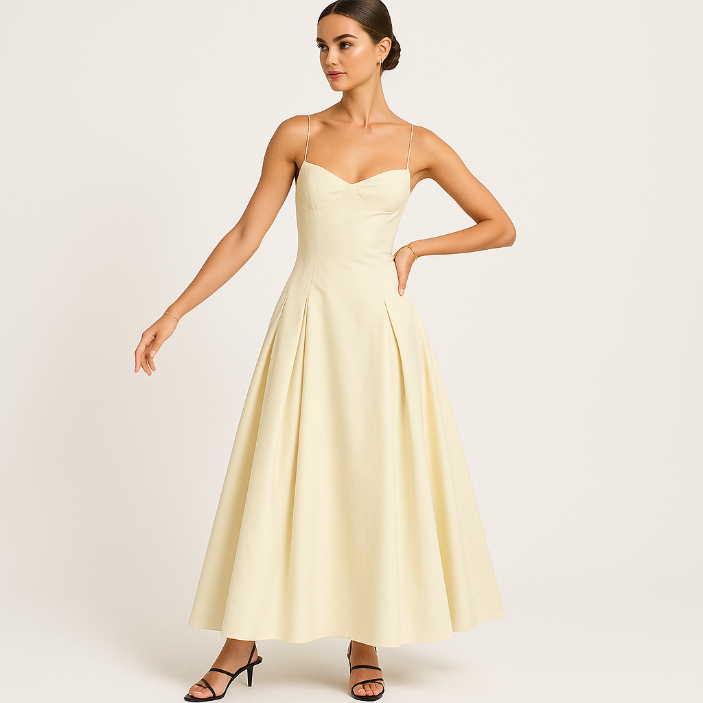 Robe Maxi Col Sweetheart | Silhouette A-Line | Bretelles Fines