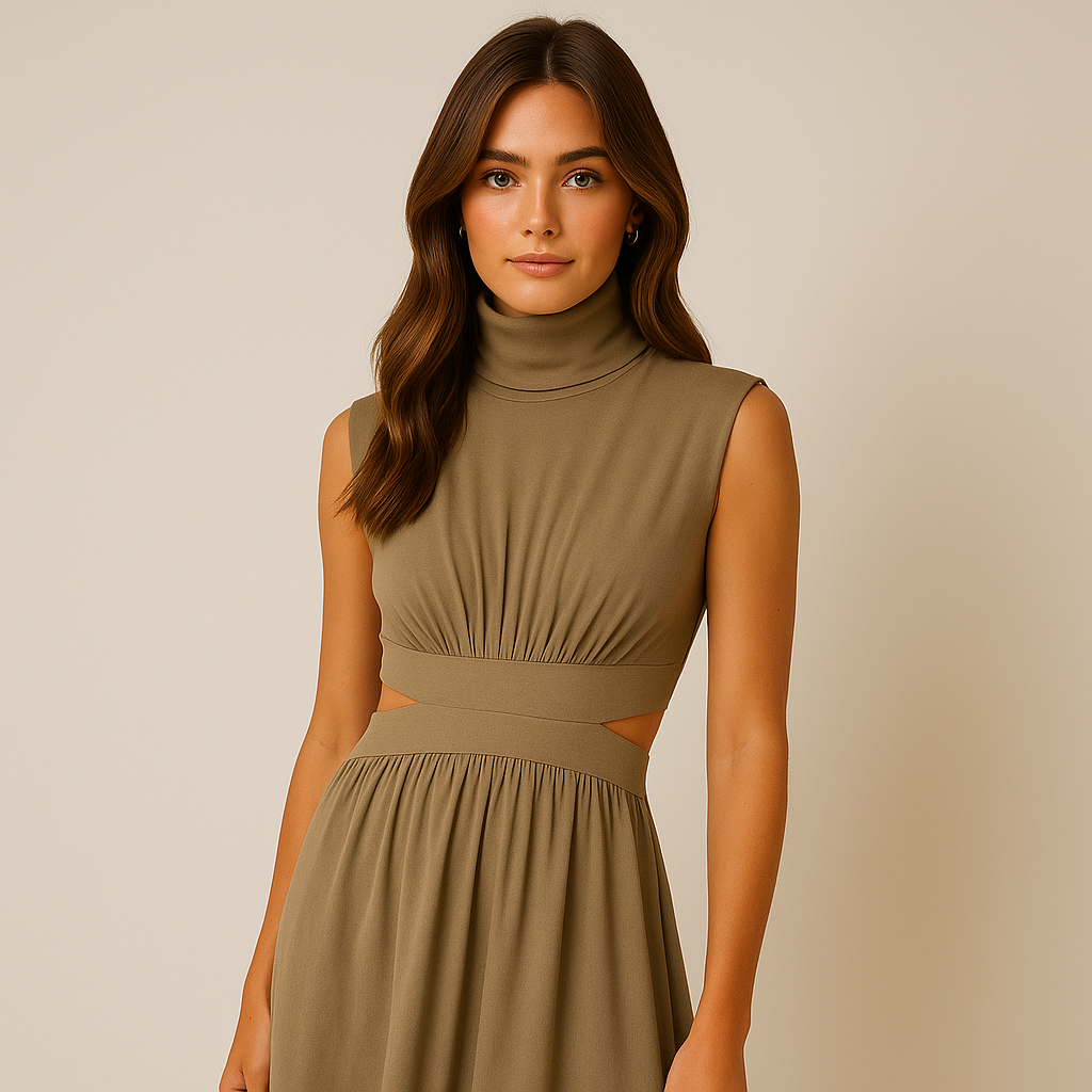 Robe Maxi Haut Col Élevé | Coton Sculptural | Silhouette Moderne