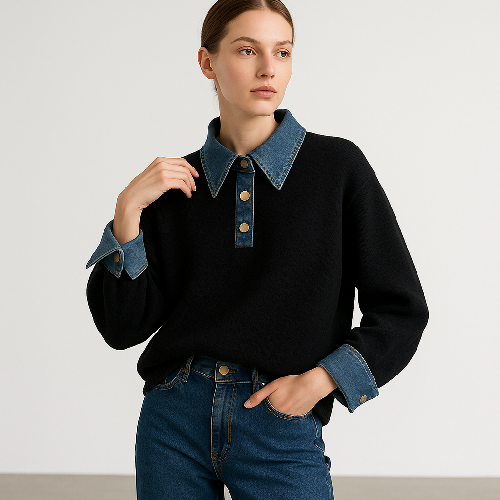 Pull Denim Contrast | Coton Mélange | Mode Urbaine Moderne