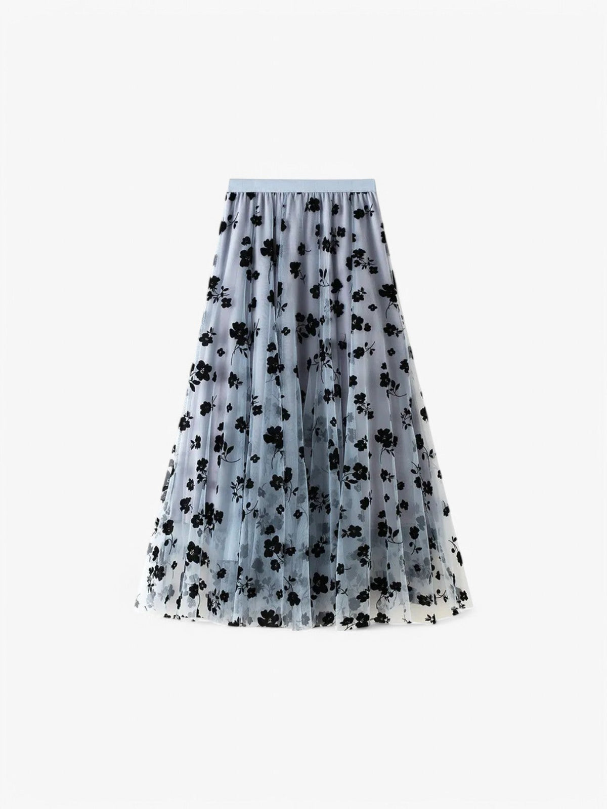 Jupe Midi Plissée | Superposition Mesh Floral | Silhouette A-line