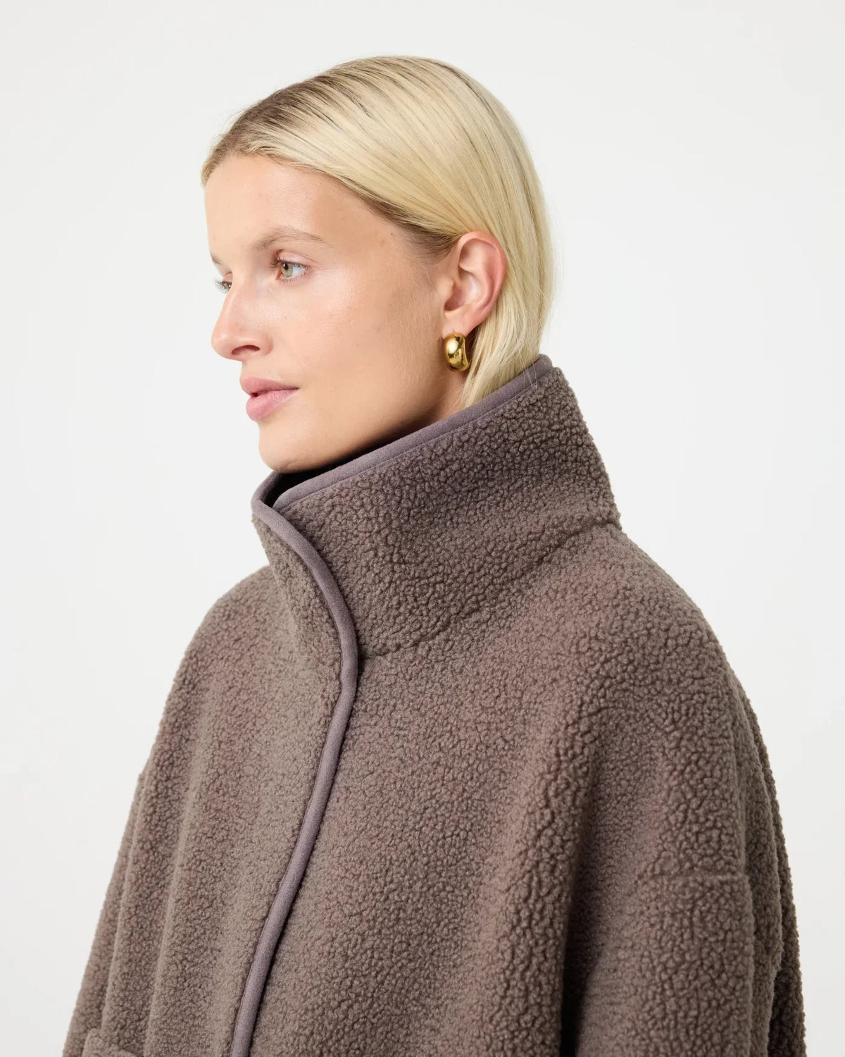 Veste Fausse Shearling Zip | Col Haut | Coupe Oversize
