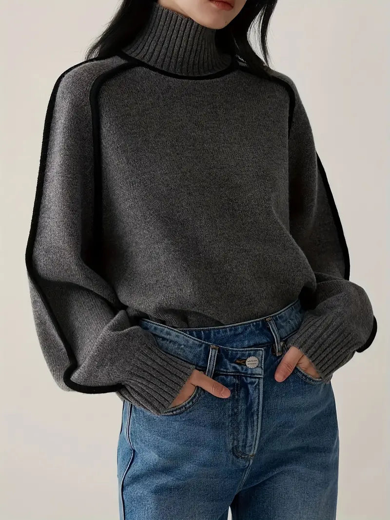 Pull Over en Laine Mélangée | Col Roulé | Coupe Relaxée