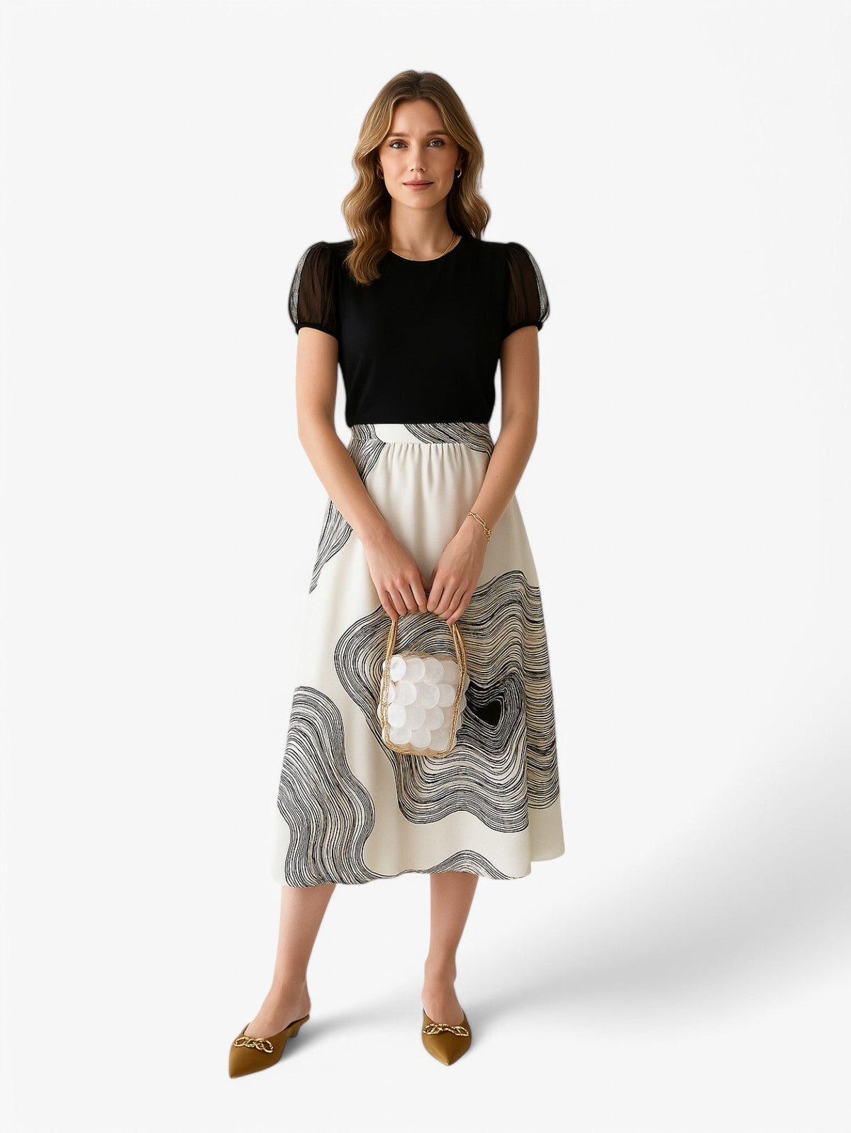 Jupe Midi A-line | Haute Taille | Imprimé Abstrait