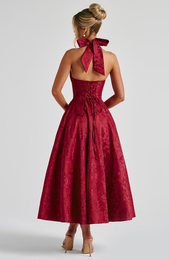 Robe Midi Satin Col Halter | Silhouette A-Line