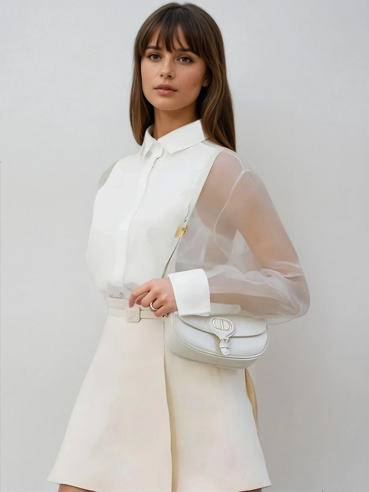 Blouse Organza Sheer Métier | Manches Ballon | Col Revers