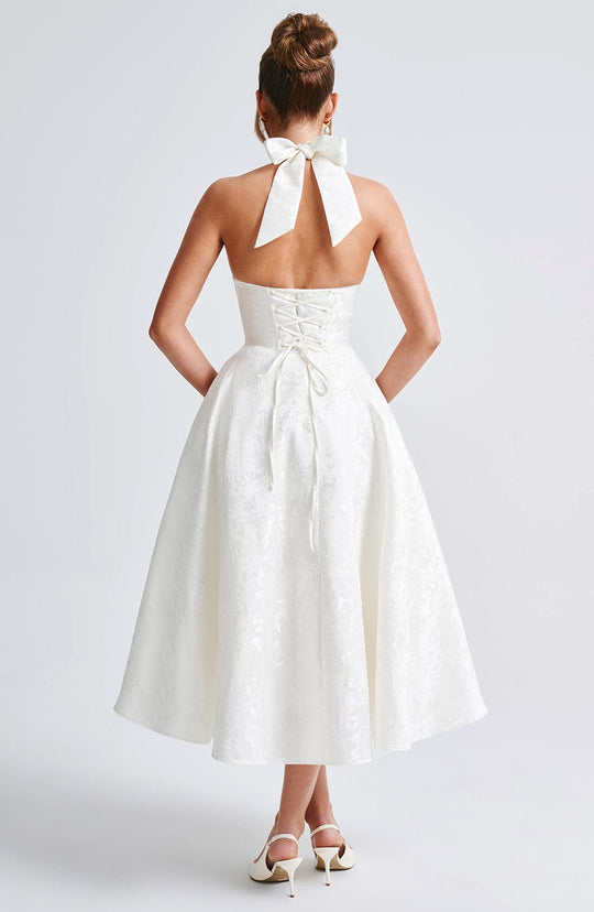 Robe Midi Satin Col Halter | Silhouette A-Line