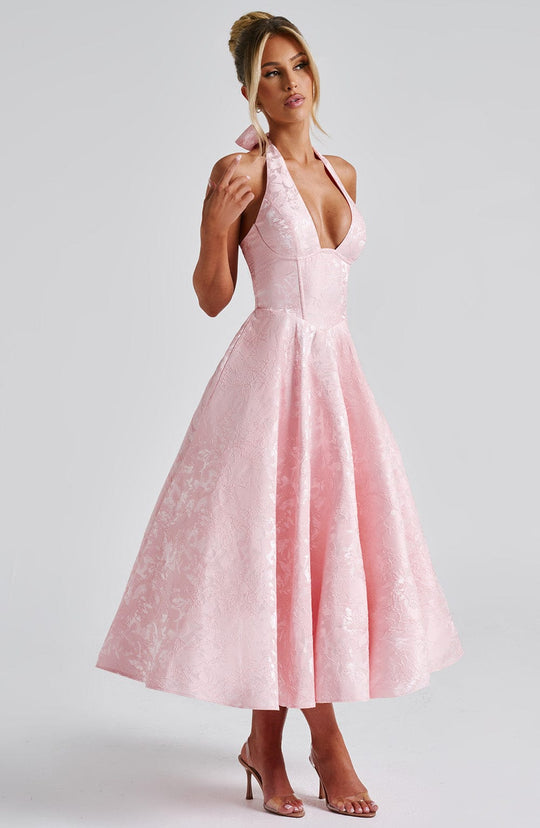 Robe Midi Satin Col Halter | Silhouette A-Line