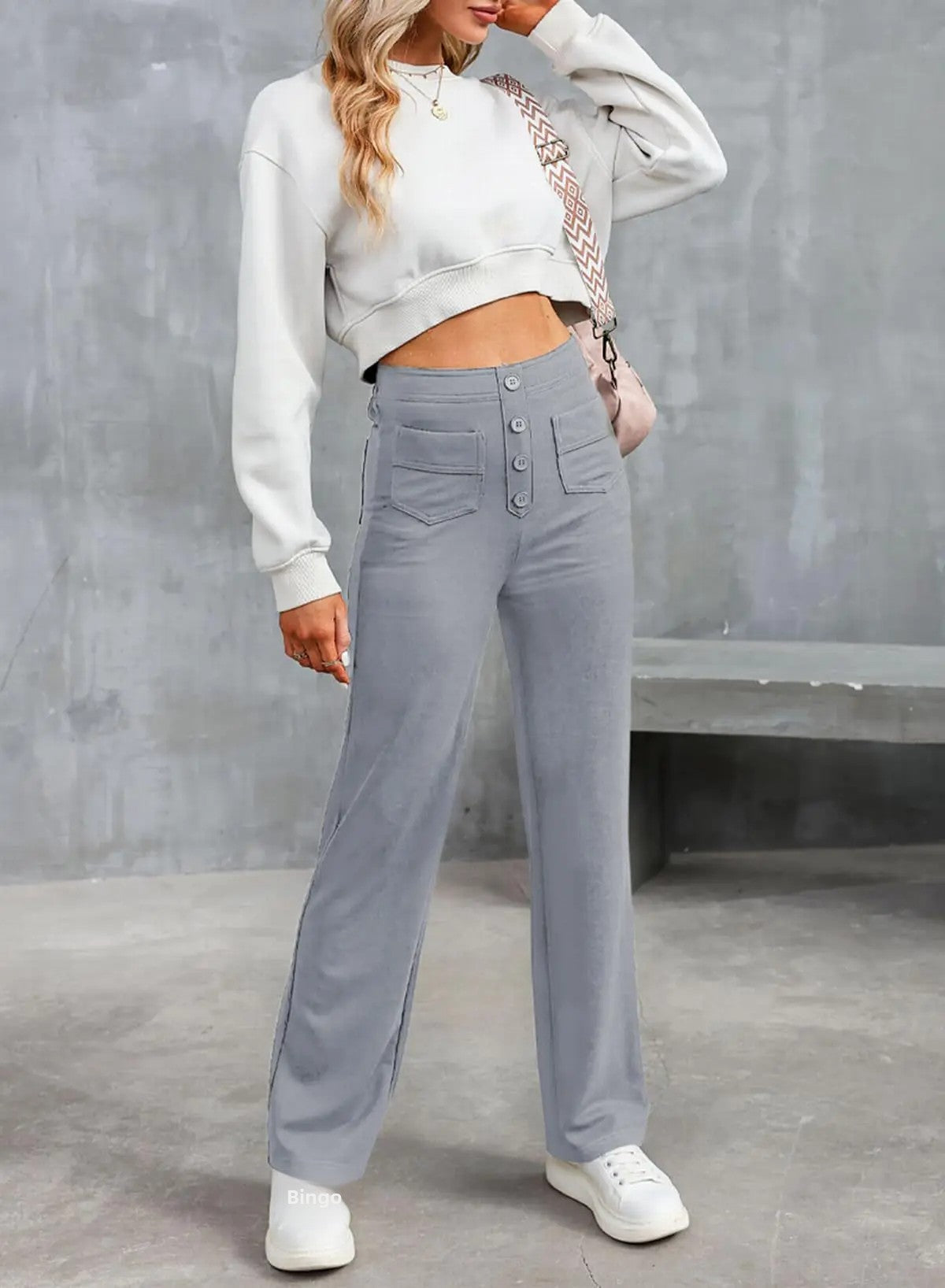 Pantalon Large Haute Taille avec Poches