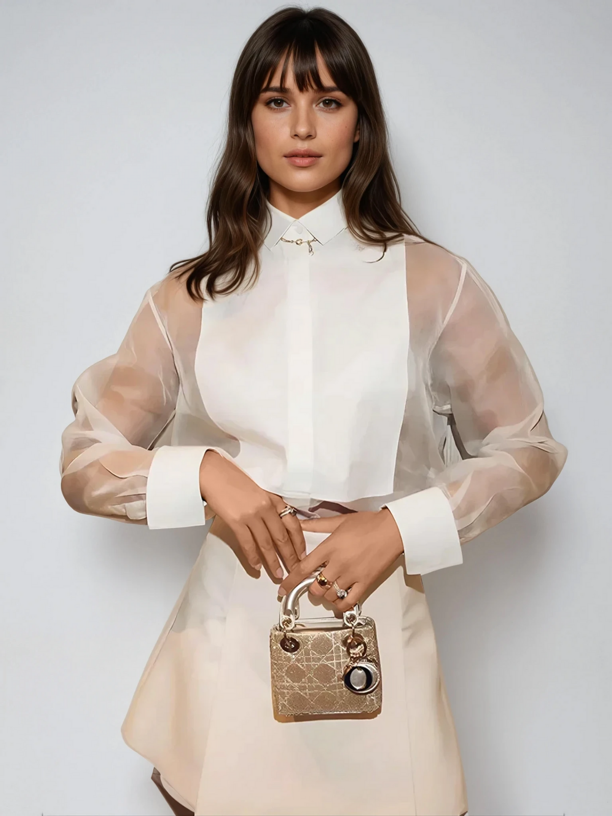 Blouse Organza Sheer Métier | Manches Ballon | Col Revers