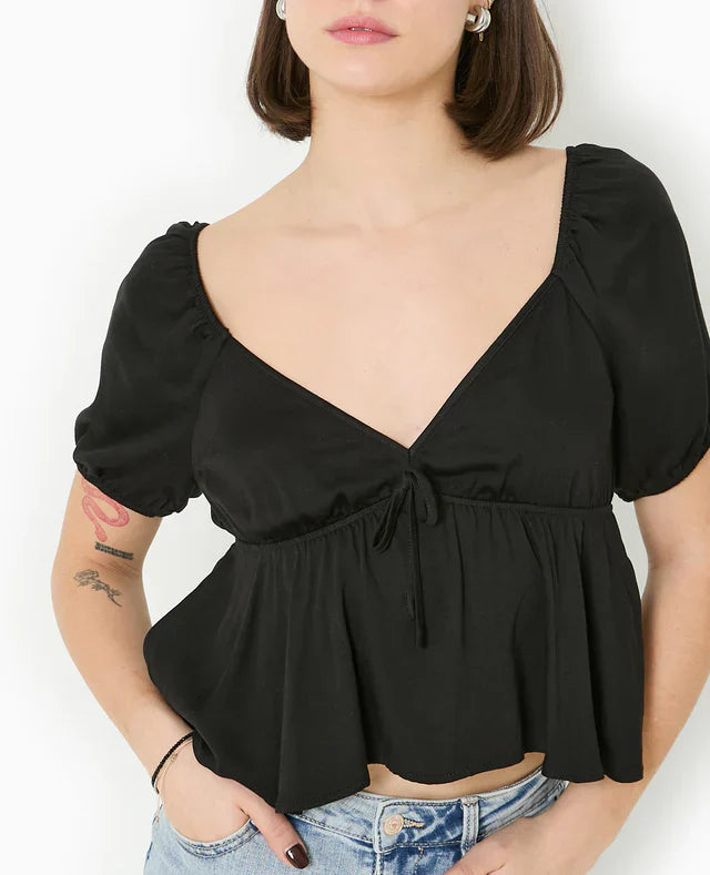 Blouse Peplum | Manches Ballon | Col V | Vêtement Léger d'Été