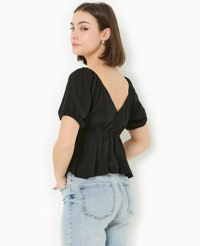 Blouse Peplum | Manches Ballon | Col V | Vêtement Léger d'Été