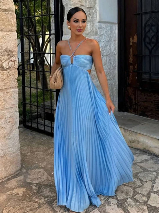 Robe Soraya Maxi Plissée | Bustier Halterneck | Jupe Fluide