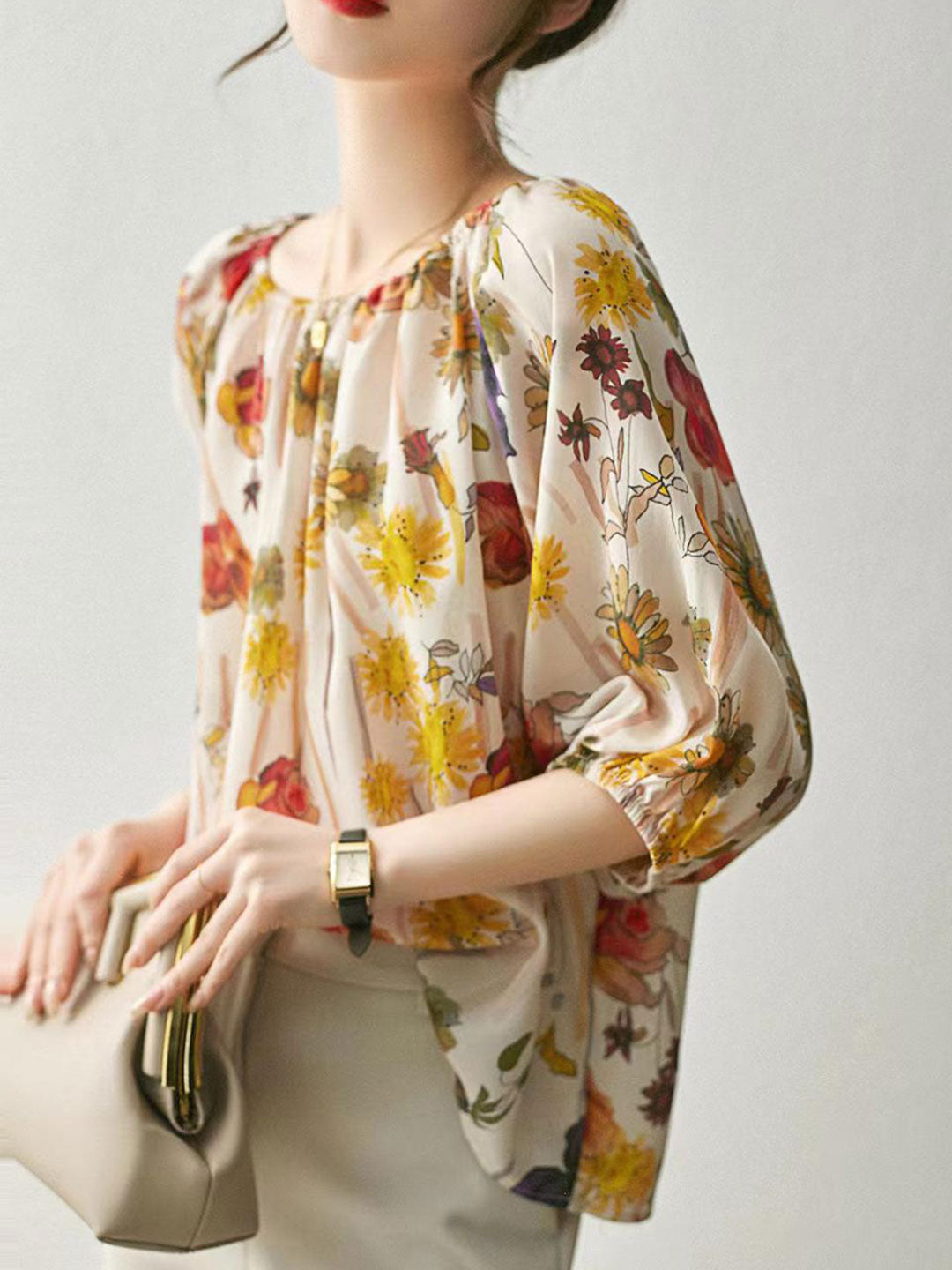 Blouse florale | Manches ballon | Collection Clarté