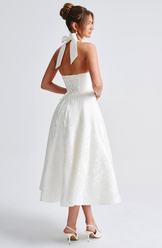 Robe Midi Satin Col Halter | Silhouette A-Line
