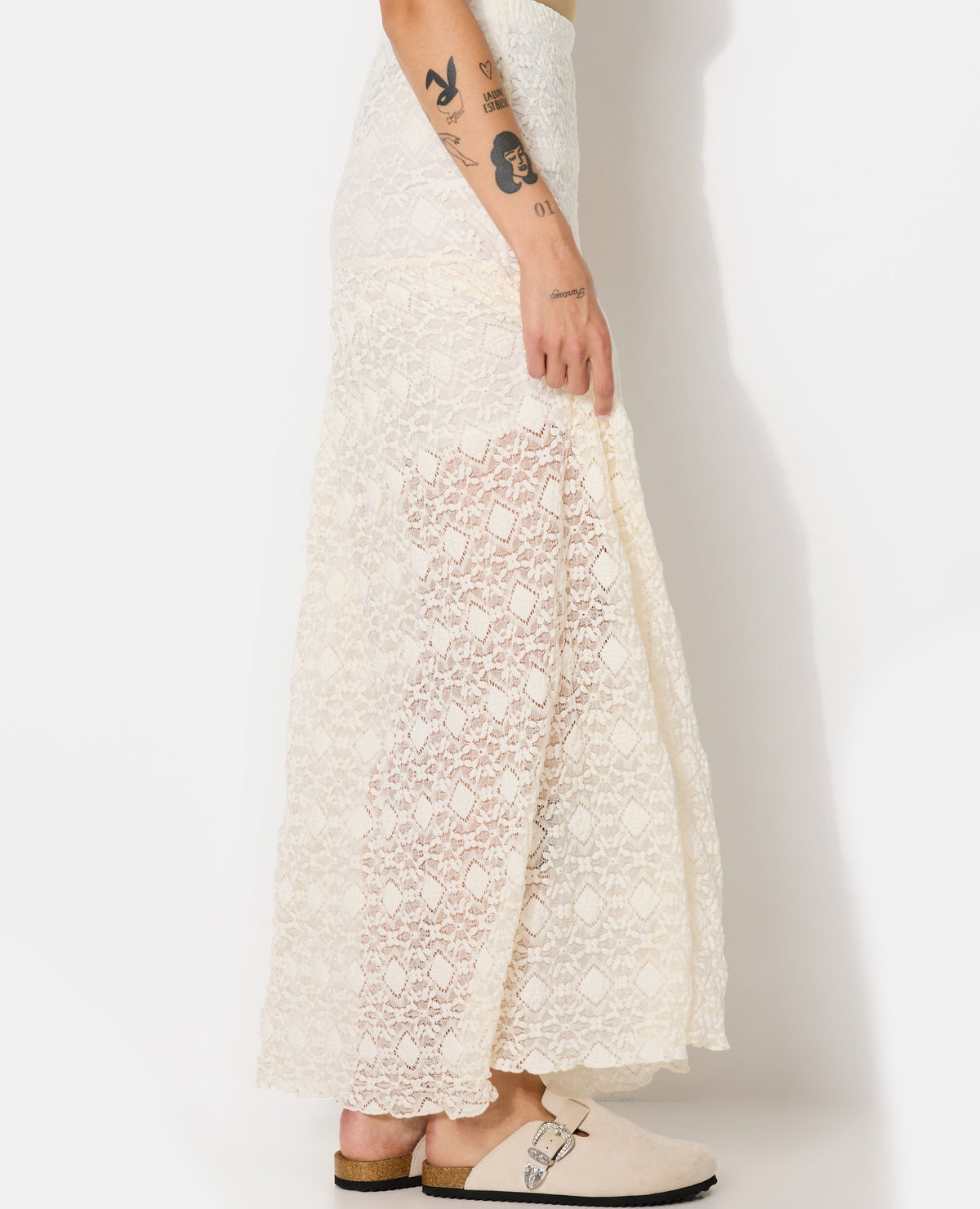 Jupe Maxi en Dentelle | Superposition Transparente et Silhouette Droite