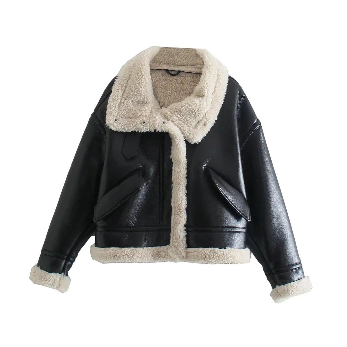 Veste Aviateur en Faux Shearling | Coupe Courte | Col Contrastant