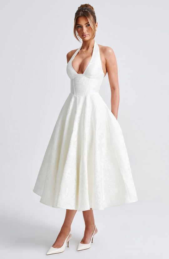 Robe Midi Satin Col Halter | Silhouette A-Line