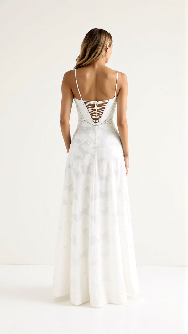 Robe Maxi Naya en Dentelle | Superposition Transparente | Bretelles Fines