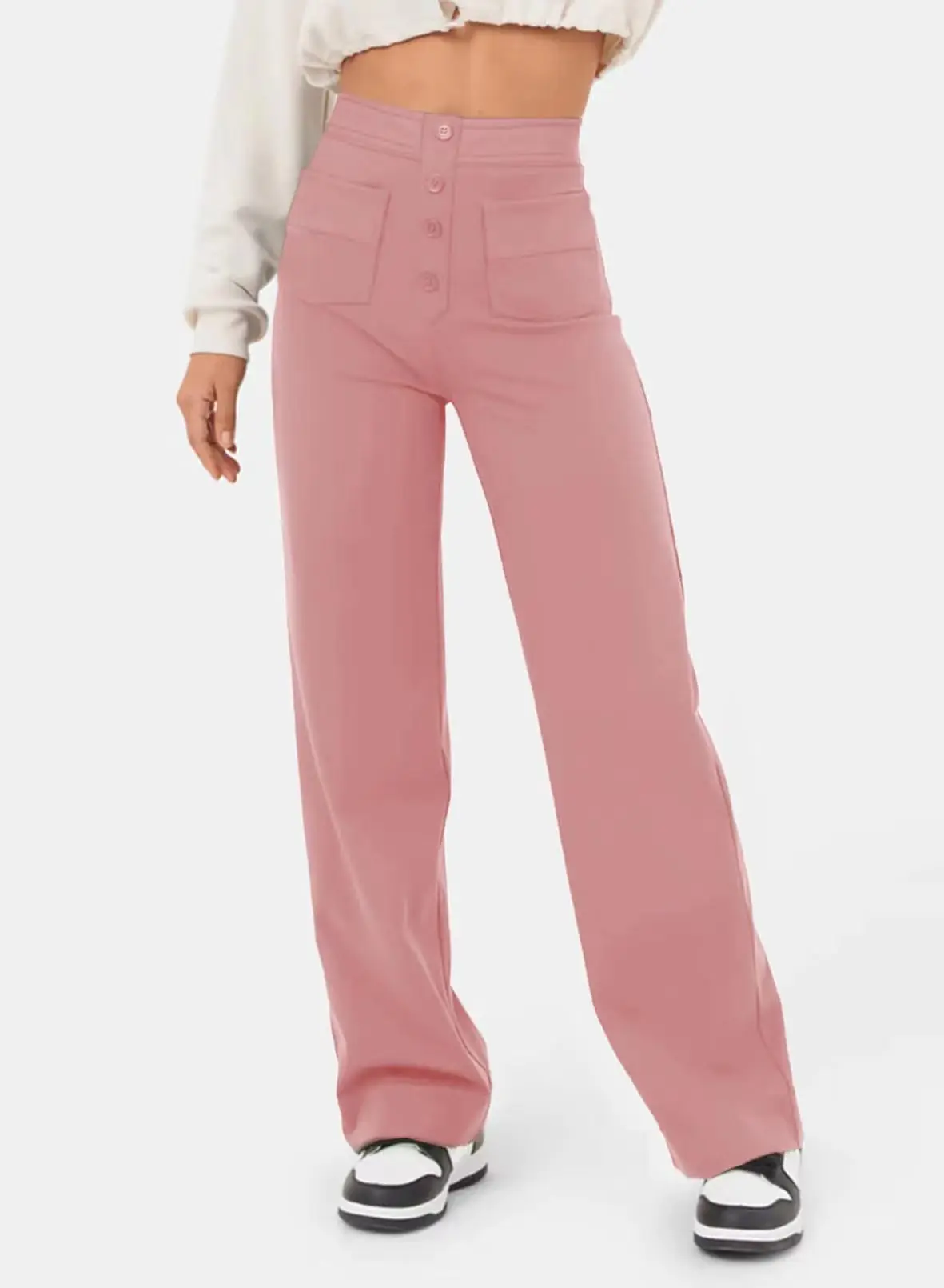 Pantalon Large Haute Taille avec Poches