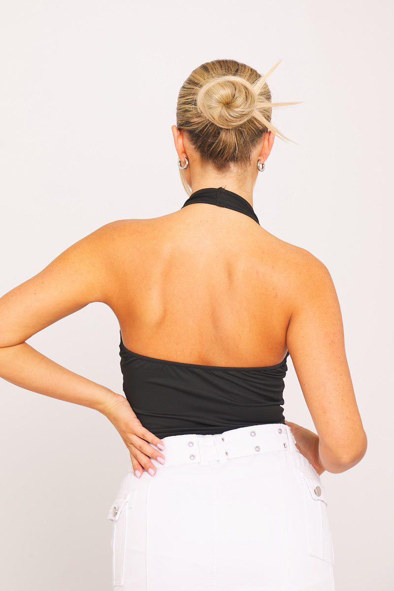 Top Halter Noir Midnight Ladder | Décolleté | Coupe Cropped