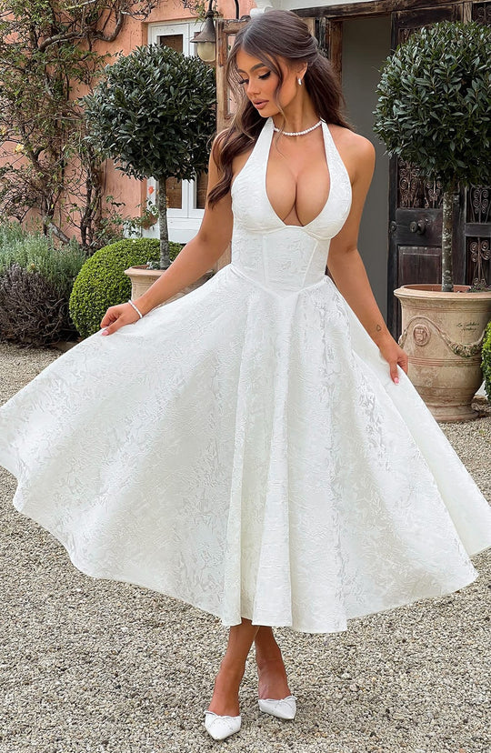 Robe Midi Satin Col Halter | Silhouette A-Line