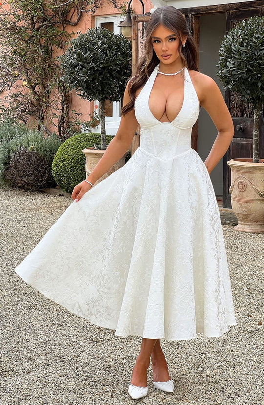 Robe Midi Satin Col Halter | Silhouette A-Line