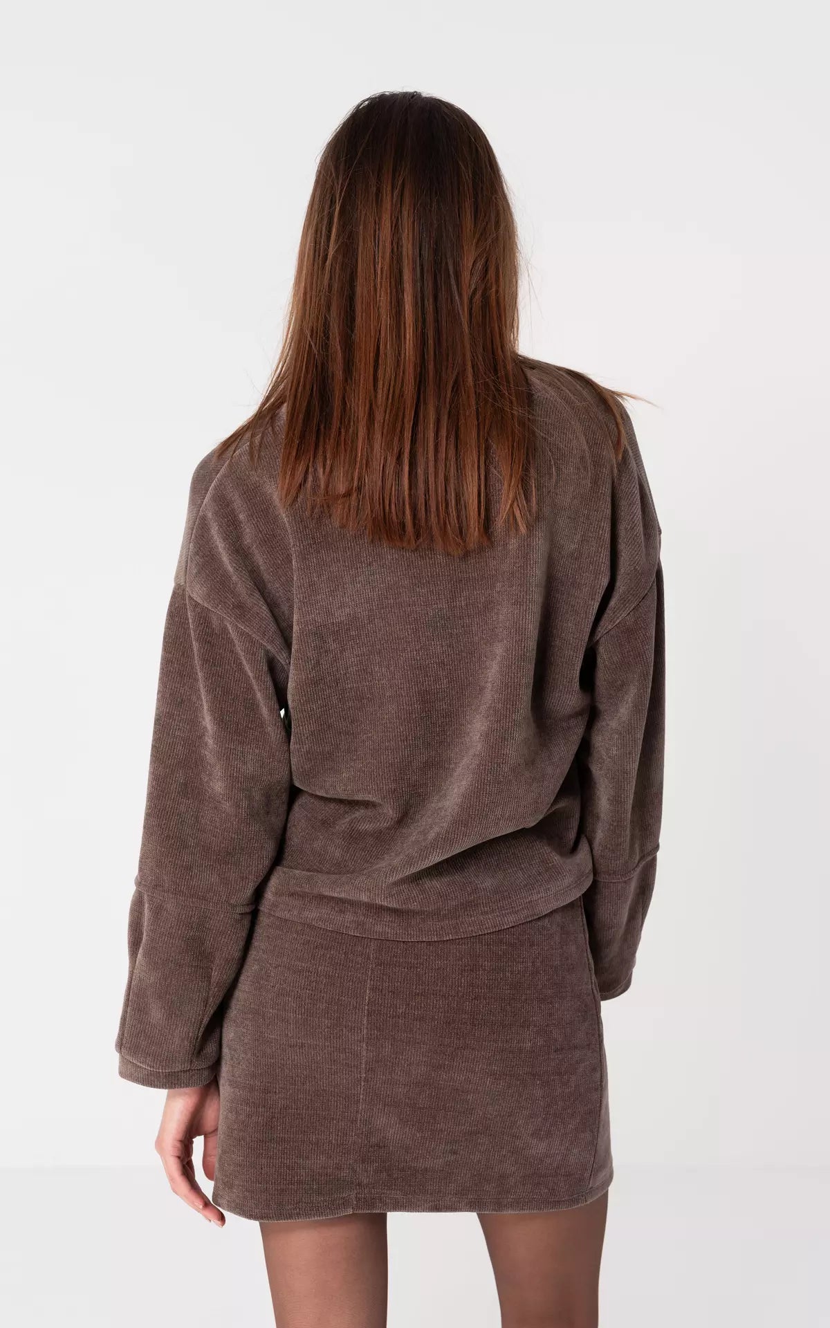 Robe Minuit Tricot Mini Set | Sweater V-Col & Jupe | Fil Mélangé Doux