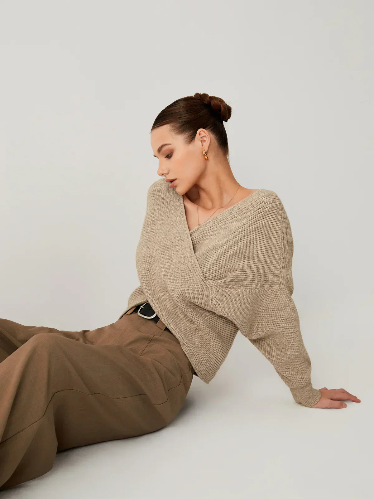 Pull-over V-Croisé | Devant Drapé | Fit Slim