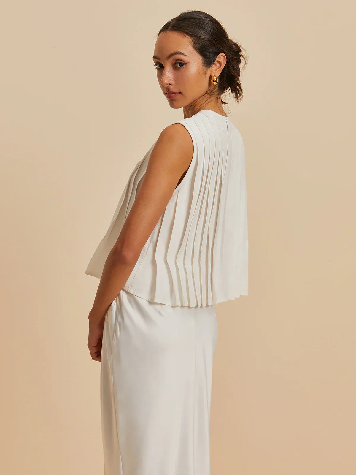 Blouse sans manches à nouer devant | Mélange coton-lin