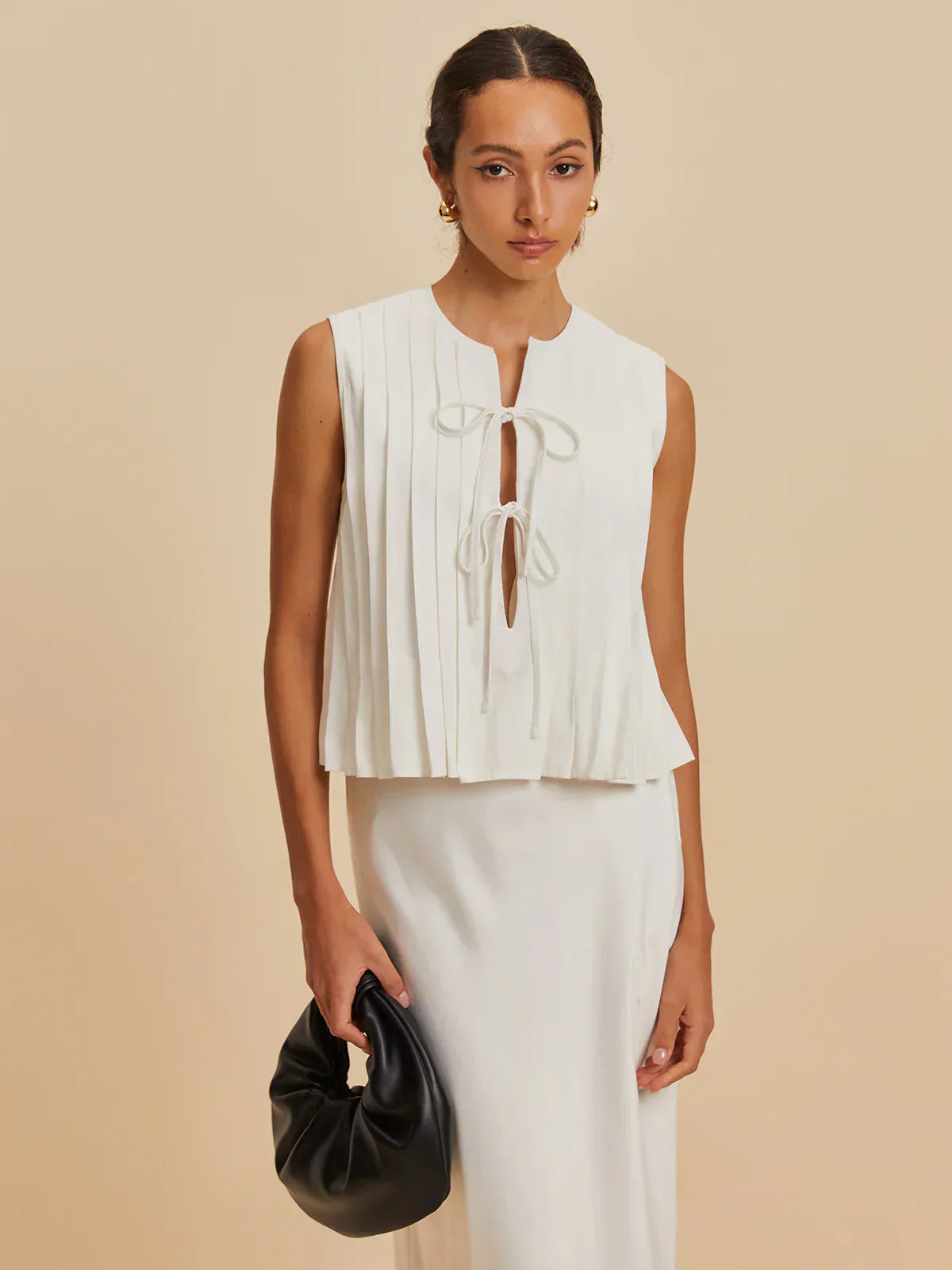 Blouse sans manches à nouer devant | Mélange coton-lin