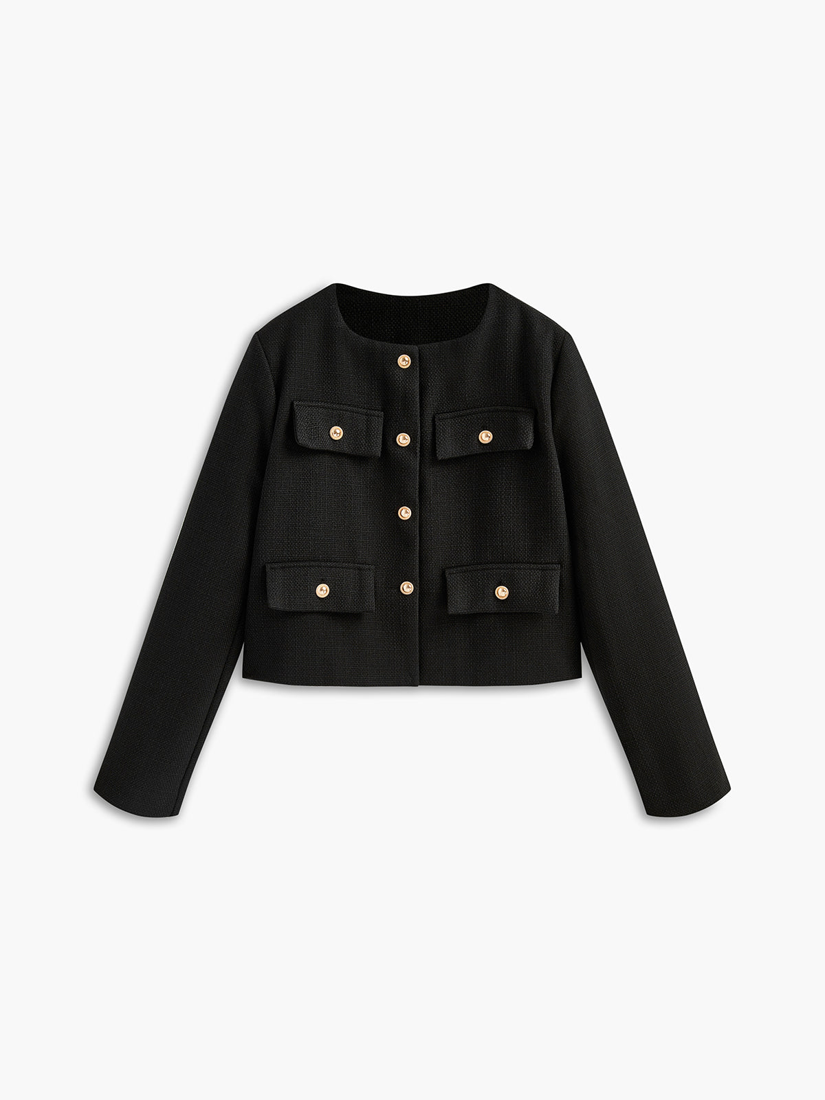 Veste Noire Tweed Fondamentale | Boutons Or | Coupe Structurée Courte