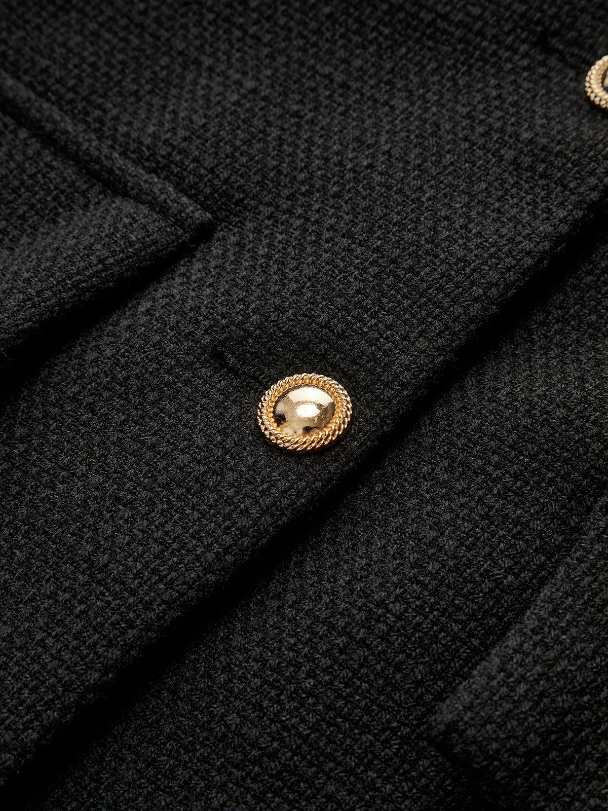 Veste Noire Tweed Fondamentale | Boutons Or | Coupe Structurée Courte