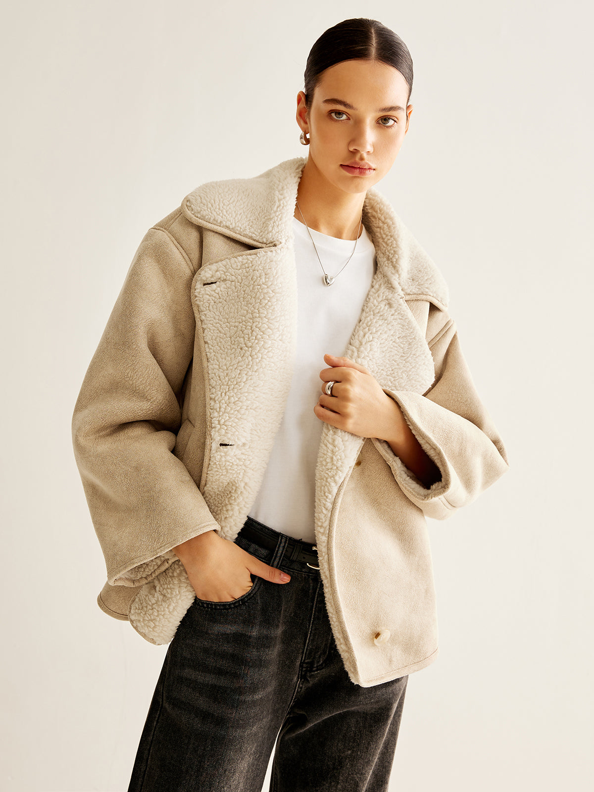 Veste en Faux Shearling | Coupe Oversized | Beige